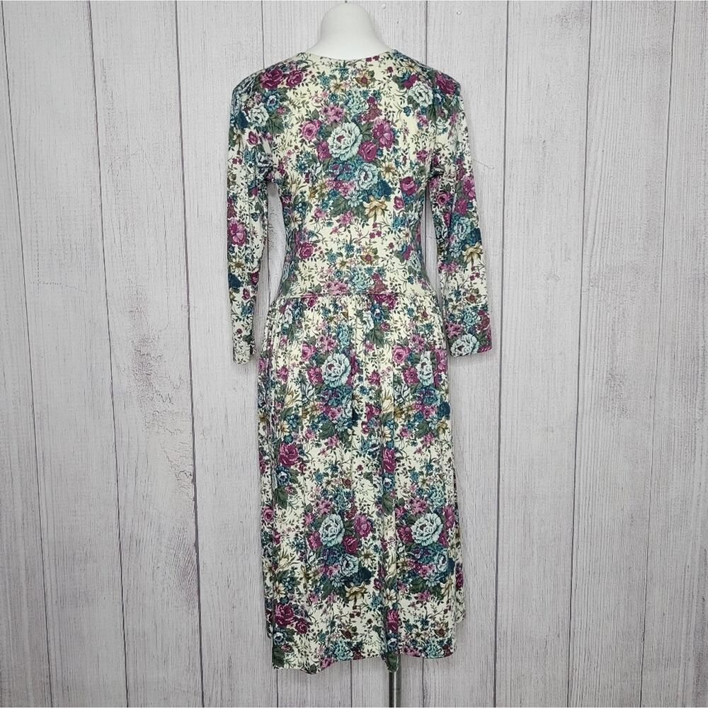 Vintage Cottagecore Cotton Blend Floral Midi Dress, size 8P - Picture 3 of 6